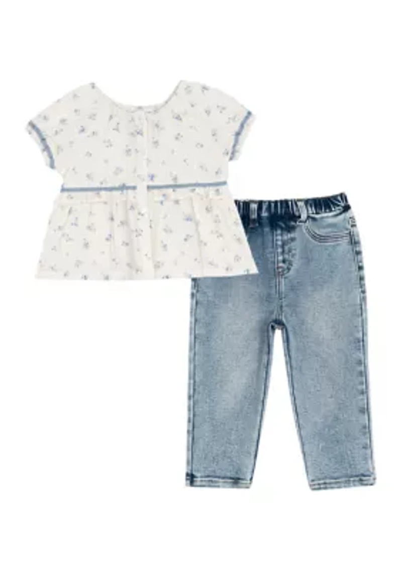 Toddler Girls Printed Woven Top and Pants Set