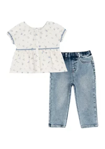 Toddler Girls Printed Woven Top and Pants Set