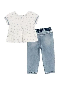 Toddler Girls Printed Woven Top and Pants Set