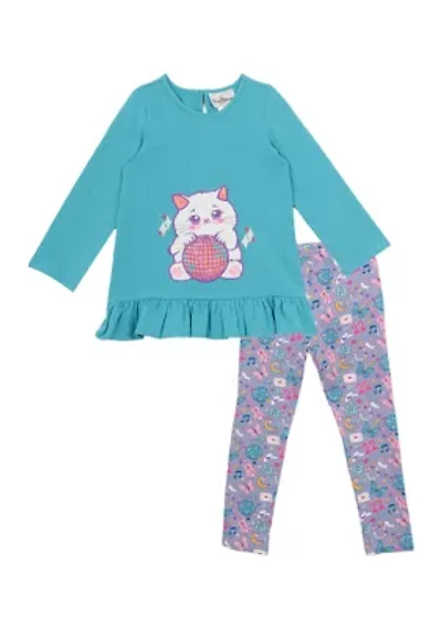 Toddler Girls 2 Piece Cat Appliqué Set