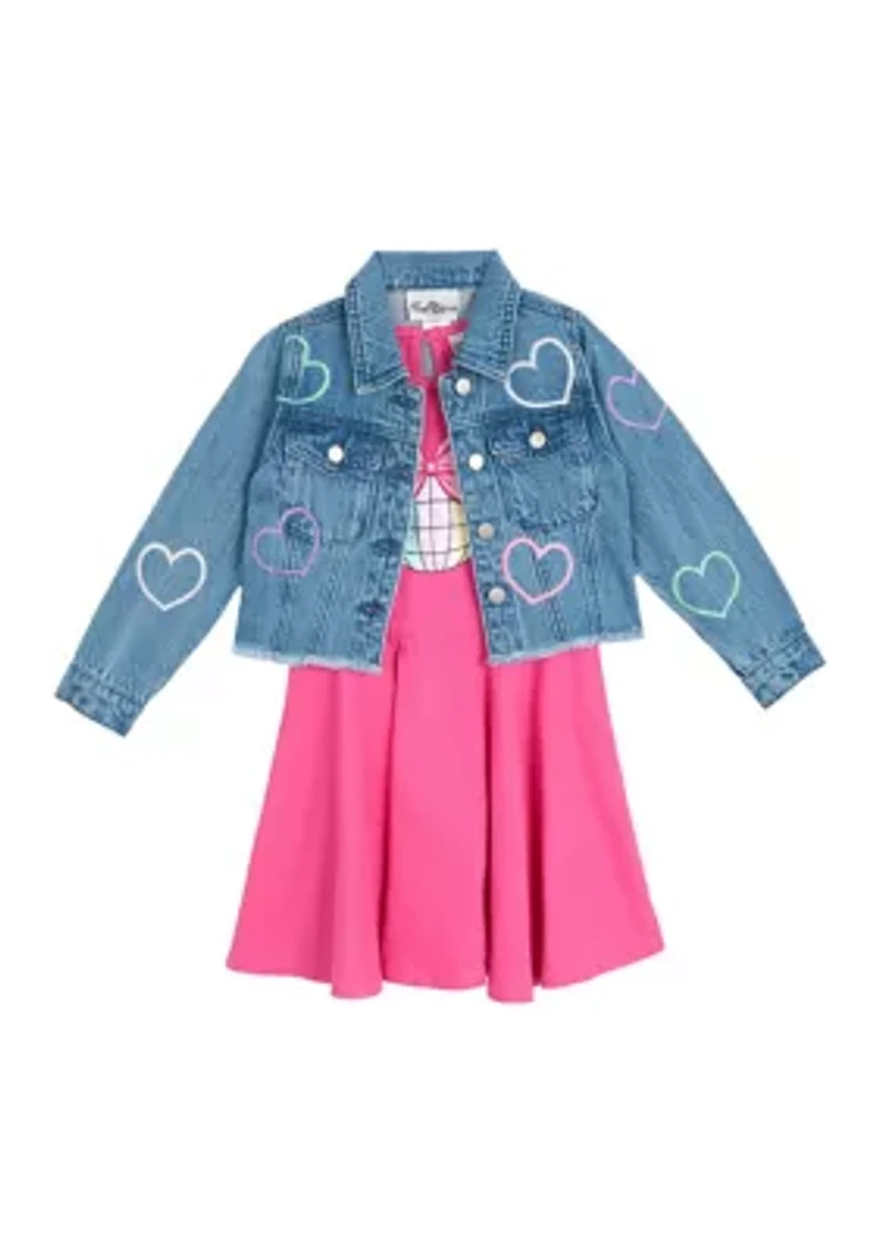 Toddler Girls Denim Jacket with Glitter Hearts Set