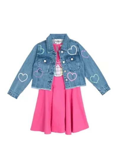 Toddler Girls Denim Jacket with Glitter Hearts Set