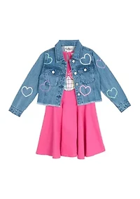 Toddler Girls Denim Jacket with Glitter Hearts Set