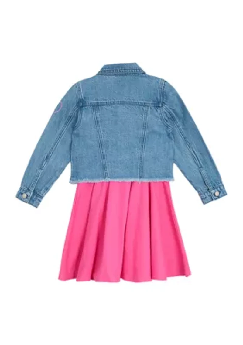 Toddler Girls Denim Jacket with Glitter Hearts Set
