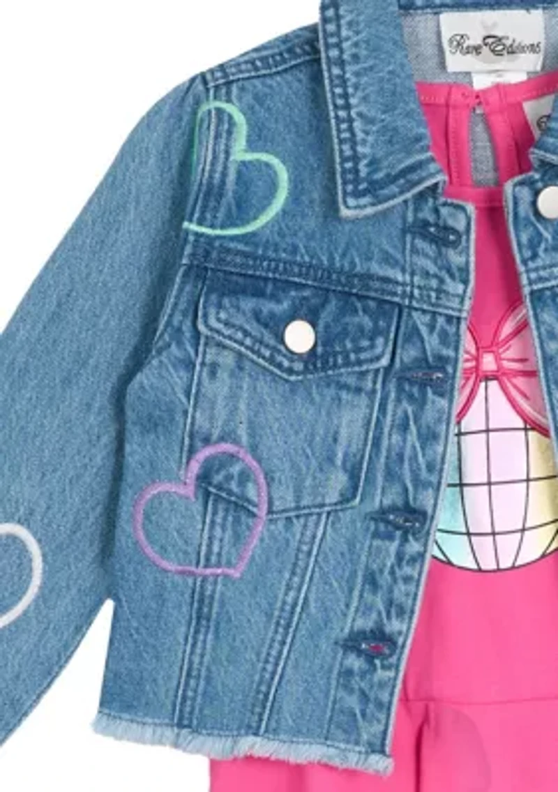Toddler Girls Denim Jacket with Glitter Hearts Set