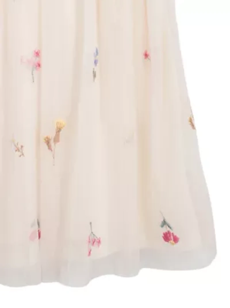 Toddler Girls Floral Printed Dress and Denim Vest Set