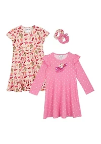 Toddler Girls Cowboy Themed Dress Set with Hair Ties