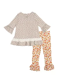 Toddler Girls Polka Dot Pumpkin Appliqué Top and Leggings Set