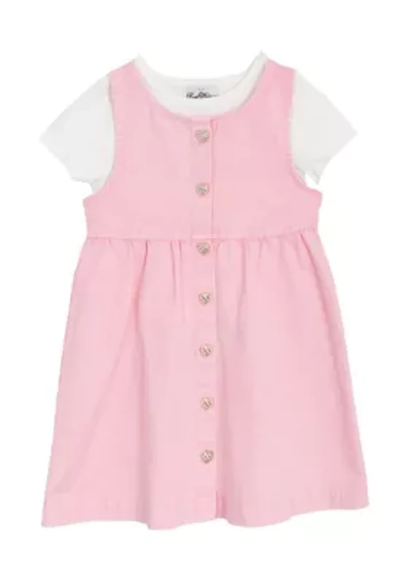 Toddler Girls Acid Wash Denim Dress with Button Closure