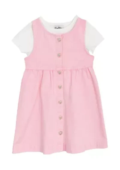 Toddler Girls Acid Wash Denim Dress with Button Closure