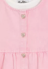 Toddler Girls Acid Wash Denim Dress with Button Closure