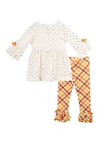 Toddler Girls Pumpkin Appliqué Top and Ruffle Leggings Set