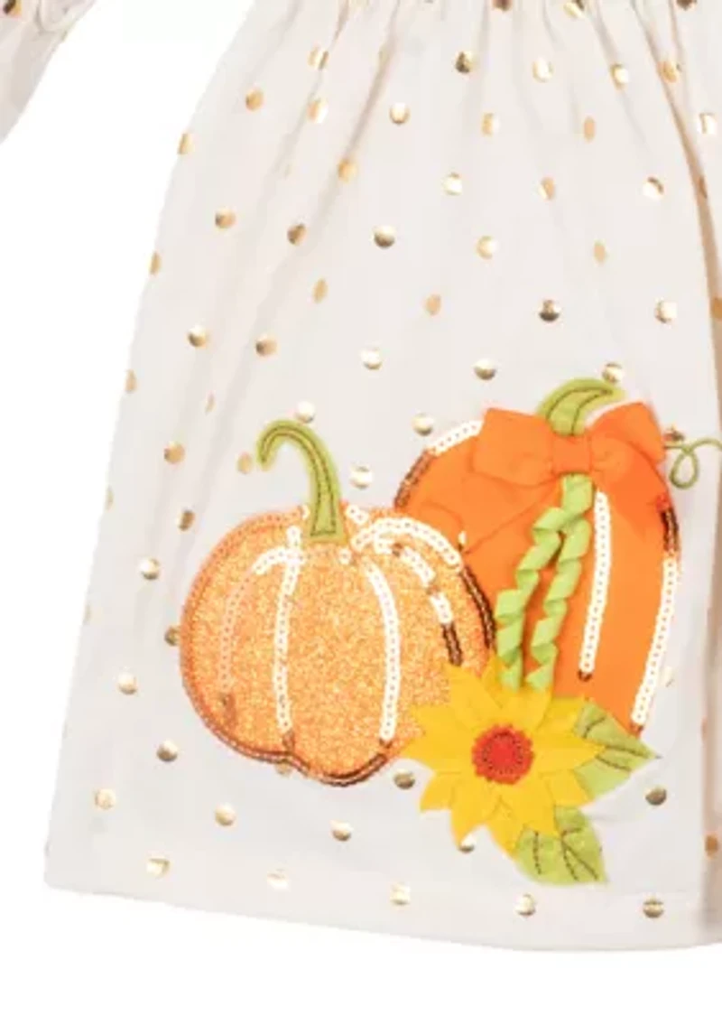 Toddler Girls Pumpkin Appliqué Top and Ruffle Leggings Set