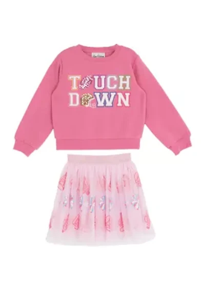 Toddler Girls Touchdown Graphic Sweatshirt and Skirt Set