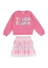 Toddler Girls Touchdown Graphic Sweatshirt and Skirt Set