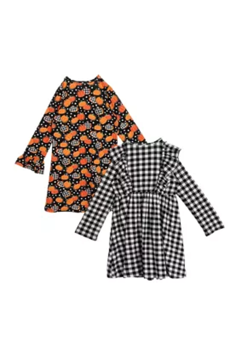 Toddler Girls Halloween Themed Dress Set with Hair Ties