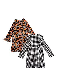 Toddler Girls Halloween Themed Dress Set with Hair Ties
