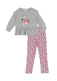 Toddler Girls Doggie Graphic T-Shirt and Printed Leggings Set
