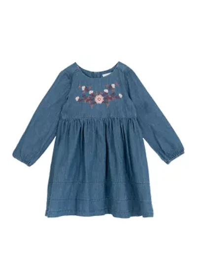 Toddler Girls Embroidered Chambray Dress