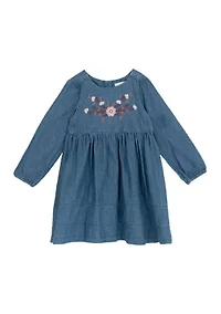 Toddler Girls Embroidered Chambray Dress