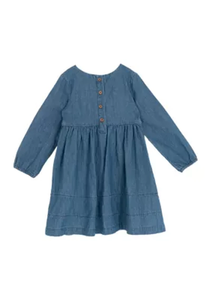 Toddler Girls Embroidered Chambray Dress