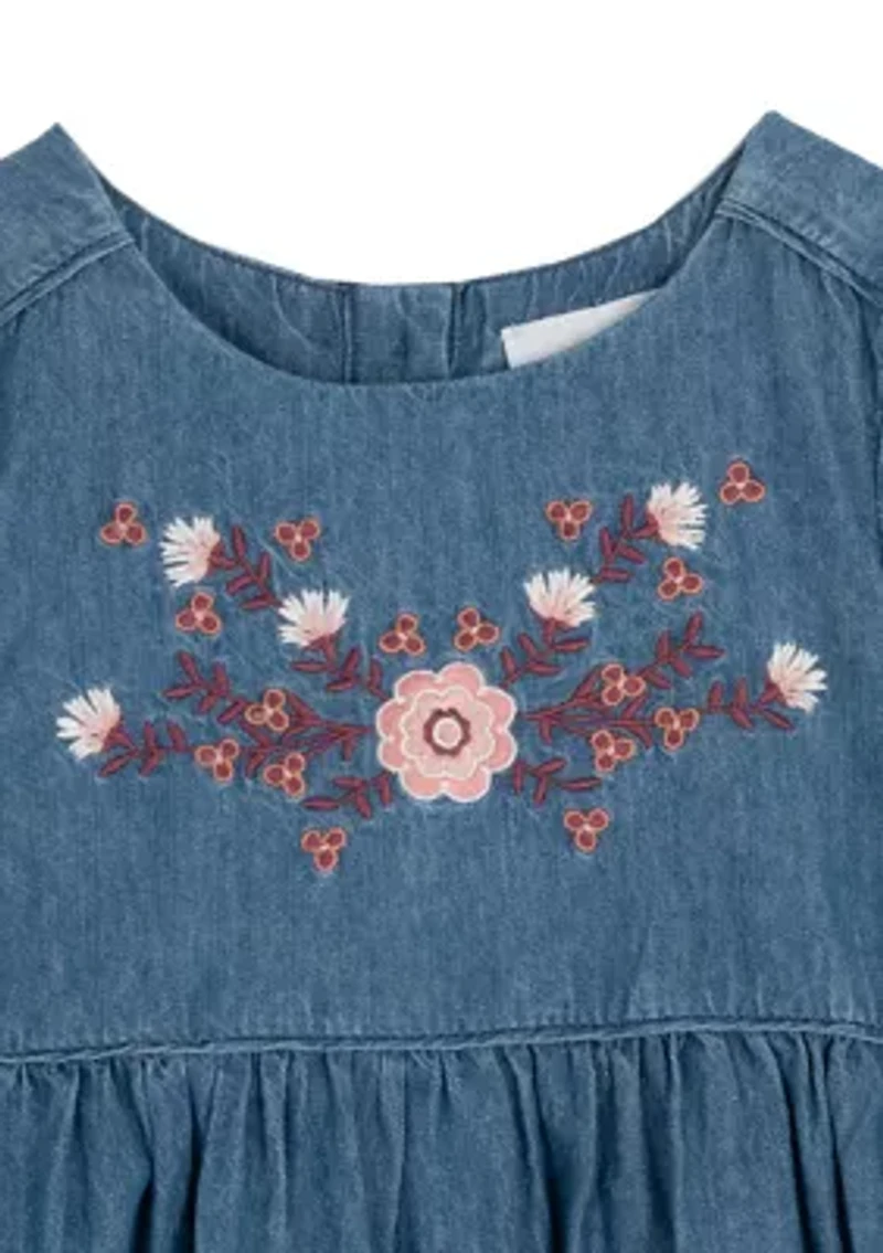 Toddler Girls Embroidered Chambray Dress