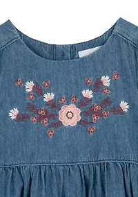 Toddler Girls Embroidered Chambray Dress