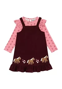 Toddler Girls Horse Jumper Dress Set