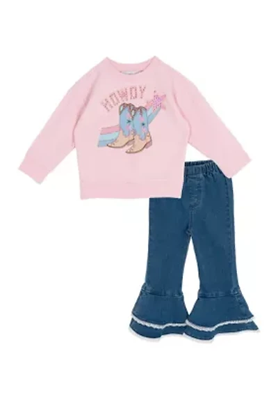 Toddler Girls Howdy Graphic Shirt and Flare Jeans