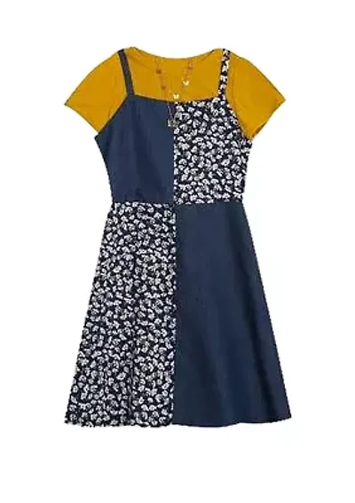 Toddler Girls Patchwork Denim Jumper Set