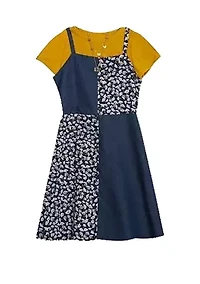 Toddler Girls Patchwork Denim Jumper Set