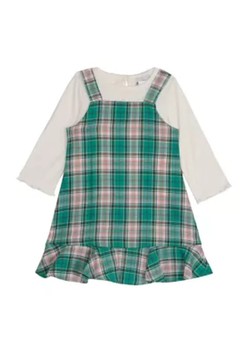 Toddler Girls Long Sleeve Woven Plaid Ruffle Jumper