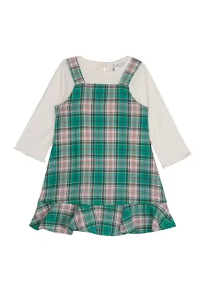 Toddler Girls Long Sleeve Woven Plaid Ruffle Jumper