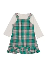 Toddler Girls Long Sleeve Woven Plaid Ruffle Jumper
