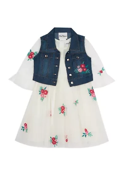 Toddler Girls Floral Dress and Vest Set