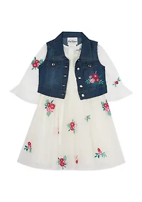 Toddler Girls Floral Dress and Vest Set