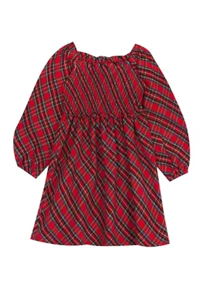 Toddler Girls Twill Yarn Dyed Plaid Printed Dress
