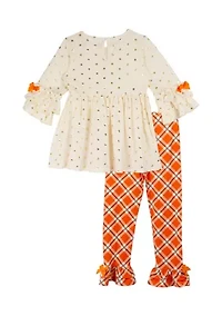 Baby Girls Tiered Pumpkin Top and Leggings Set