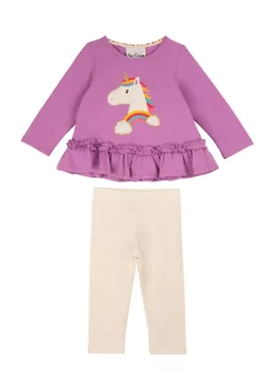 Baby Girls Unicorn Ruffle Top and Leggings Set