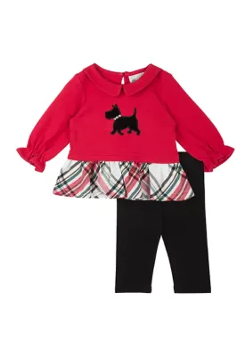 Baby Girls Knit Scottie Appliqué Top and Leggings Set