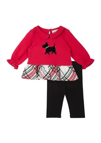 Baby Girls Knit Scottie Appliqué Top and Leggings Set