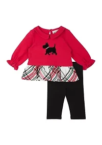 Baby Girls Knit Scottie Appliqué Top and Leggings Set