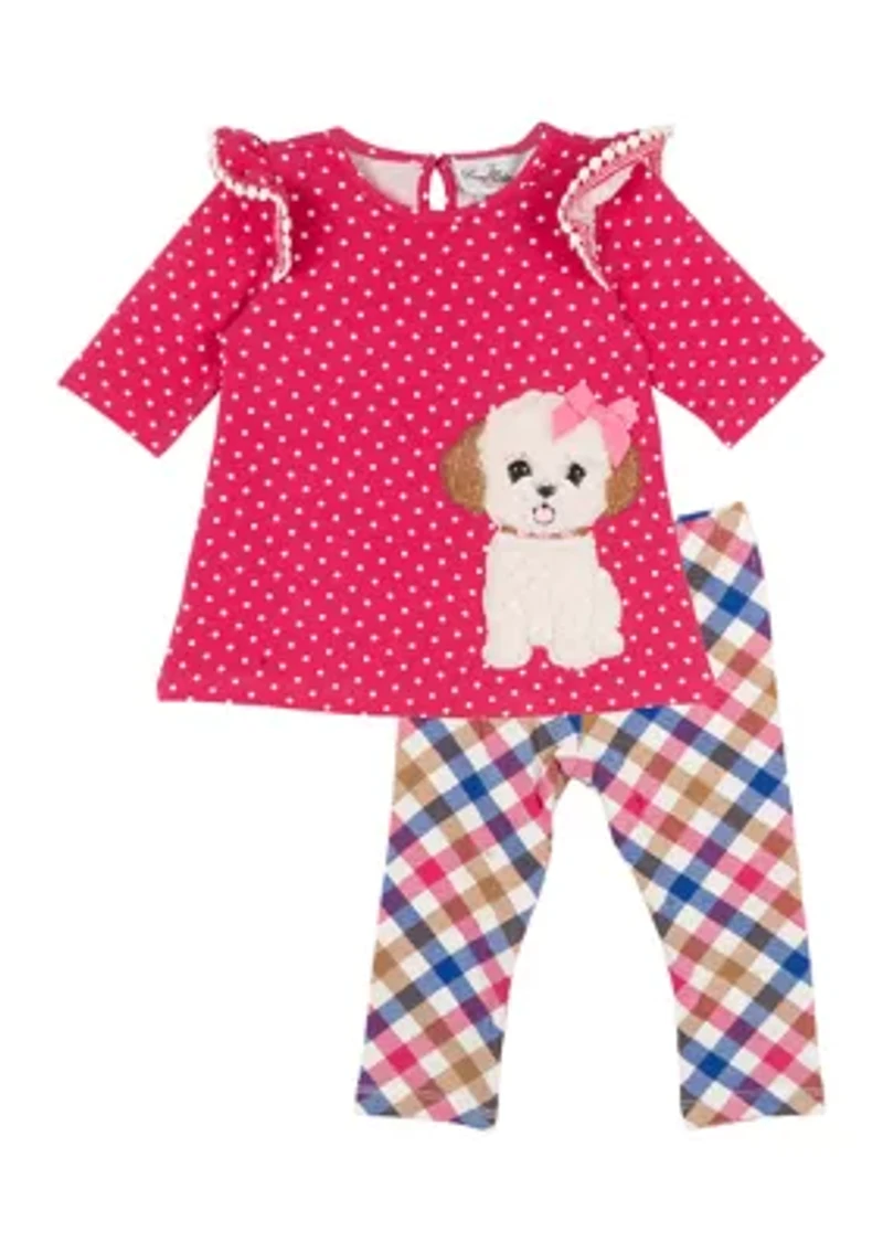 Baby Girls Dog Appliqué Top and Printed Leggings Set