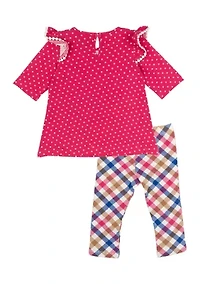 Baby Girls Dog Appliqué Top and Printed Leggings Set