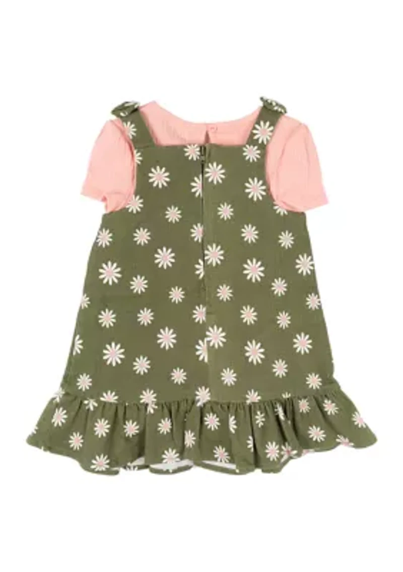 Baby Girls Daisy Printed Jumper Dress and T-Shirt Set