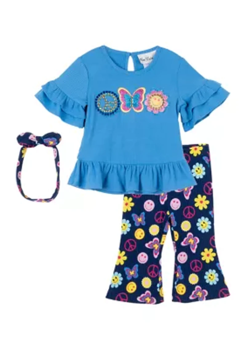 Baby Girls Peace Appliqué Top and Printed Leggings Set