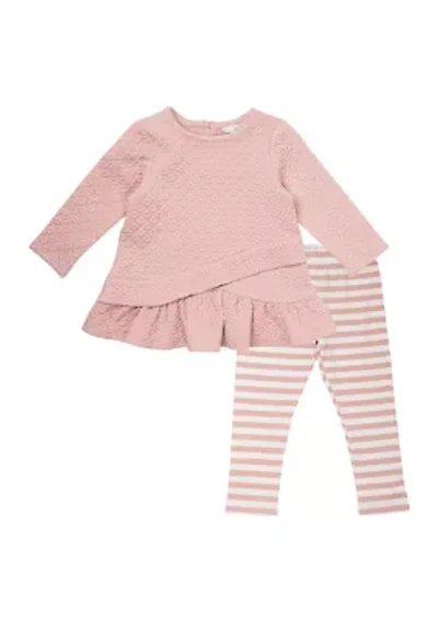 Baby Girls Textured Top and Printed Leggings Set