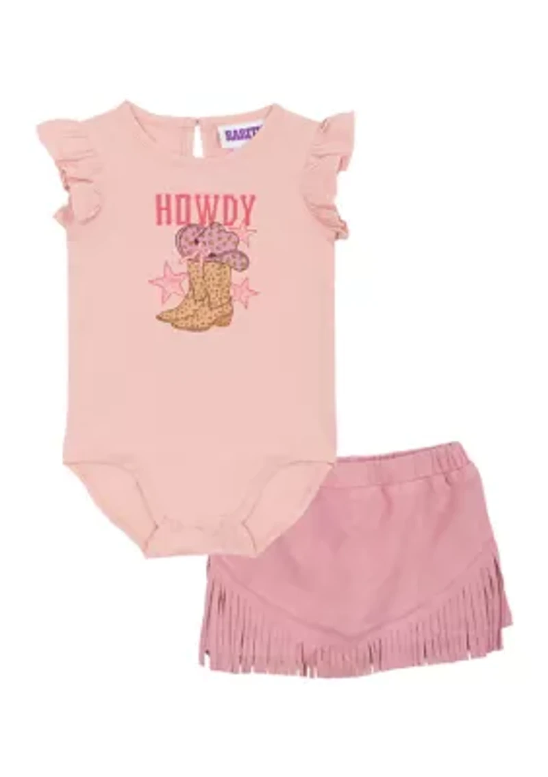 Baby Girls Howdy Graphic Bodysuit and Fringe Skirt Set
