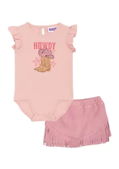 Baby Girls Howdy Graphic Bodysuit and Fringe Skirt Set