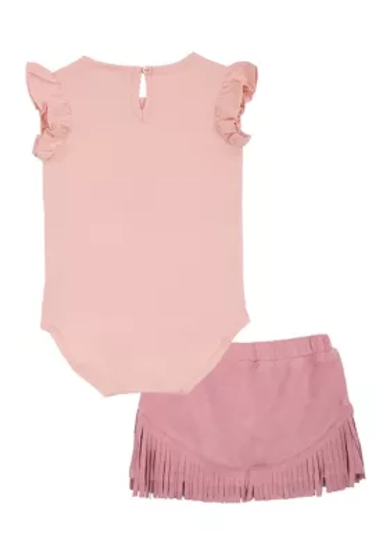 Baby Girls Howdy Graphic Bodysuit and Fringe Skirt Set